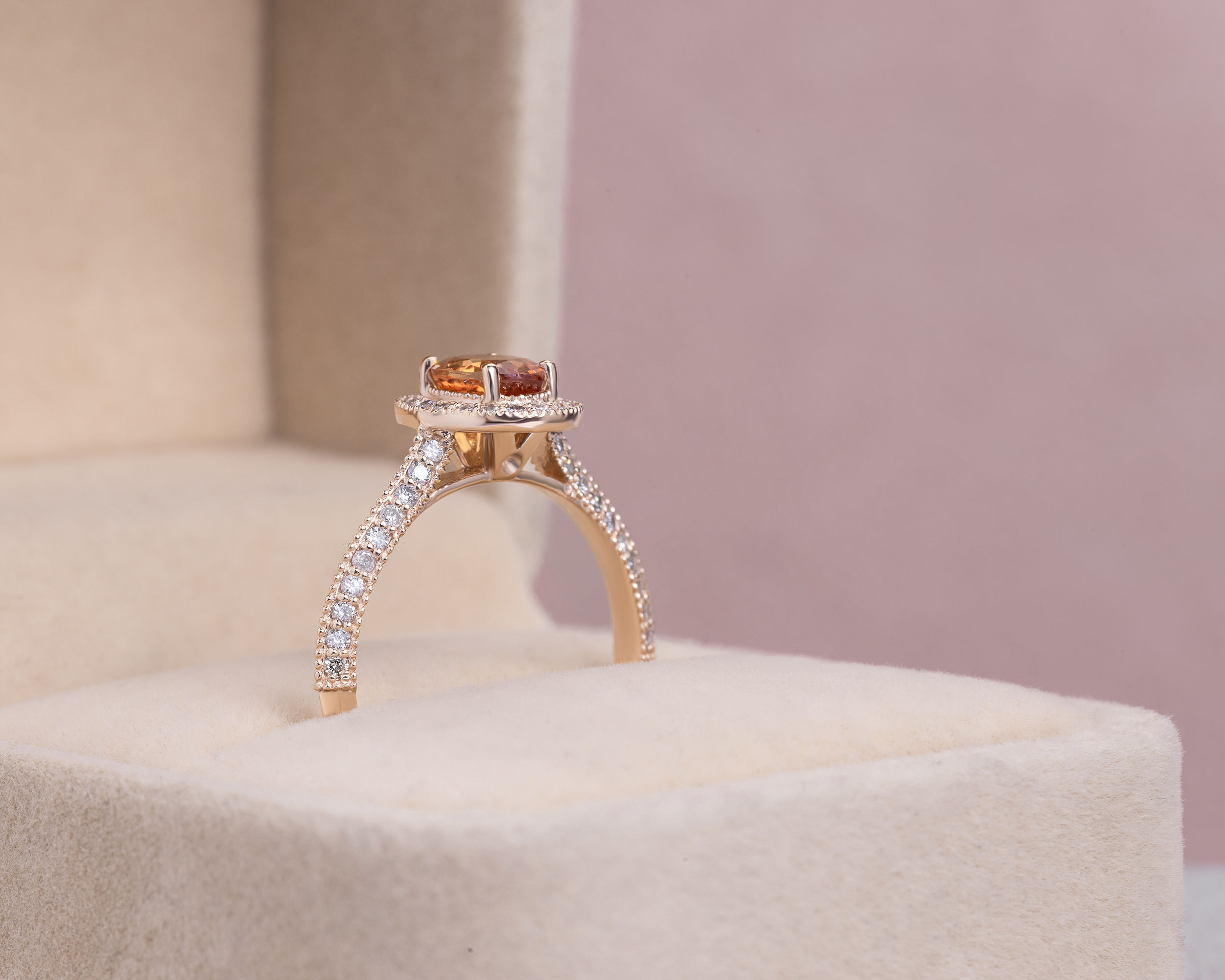 1.70 Ct Orange Sapphire & Natural Diamond Ring 14k Rose Gold Light Pink VS1-SI2 - Image 4