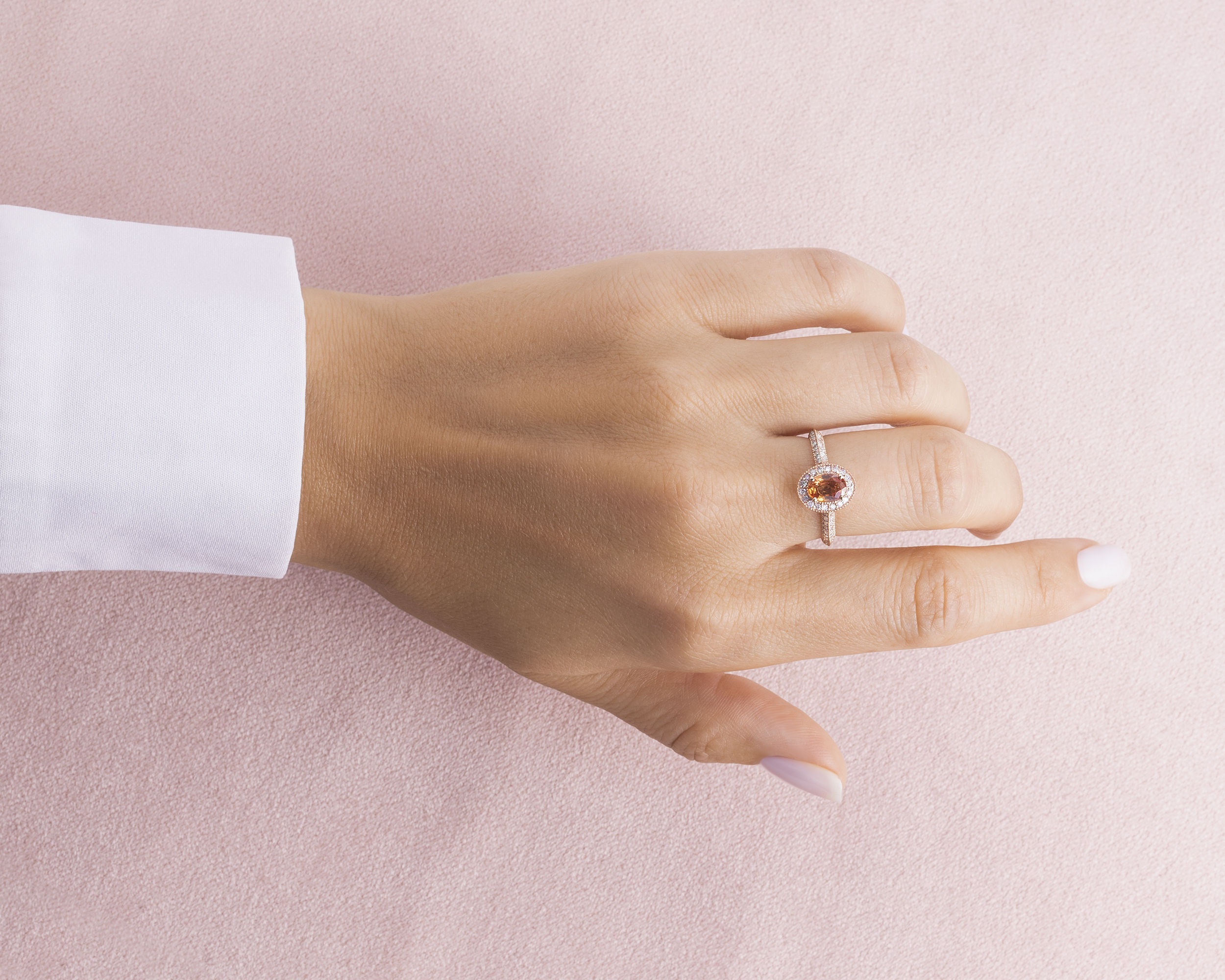 1.70 Ct Orange Sapphire & Natural Diamond Ring 14k Rose Gold Light Pink VS1-SI2 - Image 7