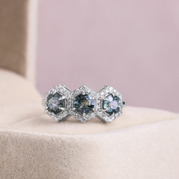 2.80 Ct Sapphire & Diamond Ring 14k White Gold Faint-Light Pink SI2-I1 Natural