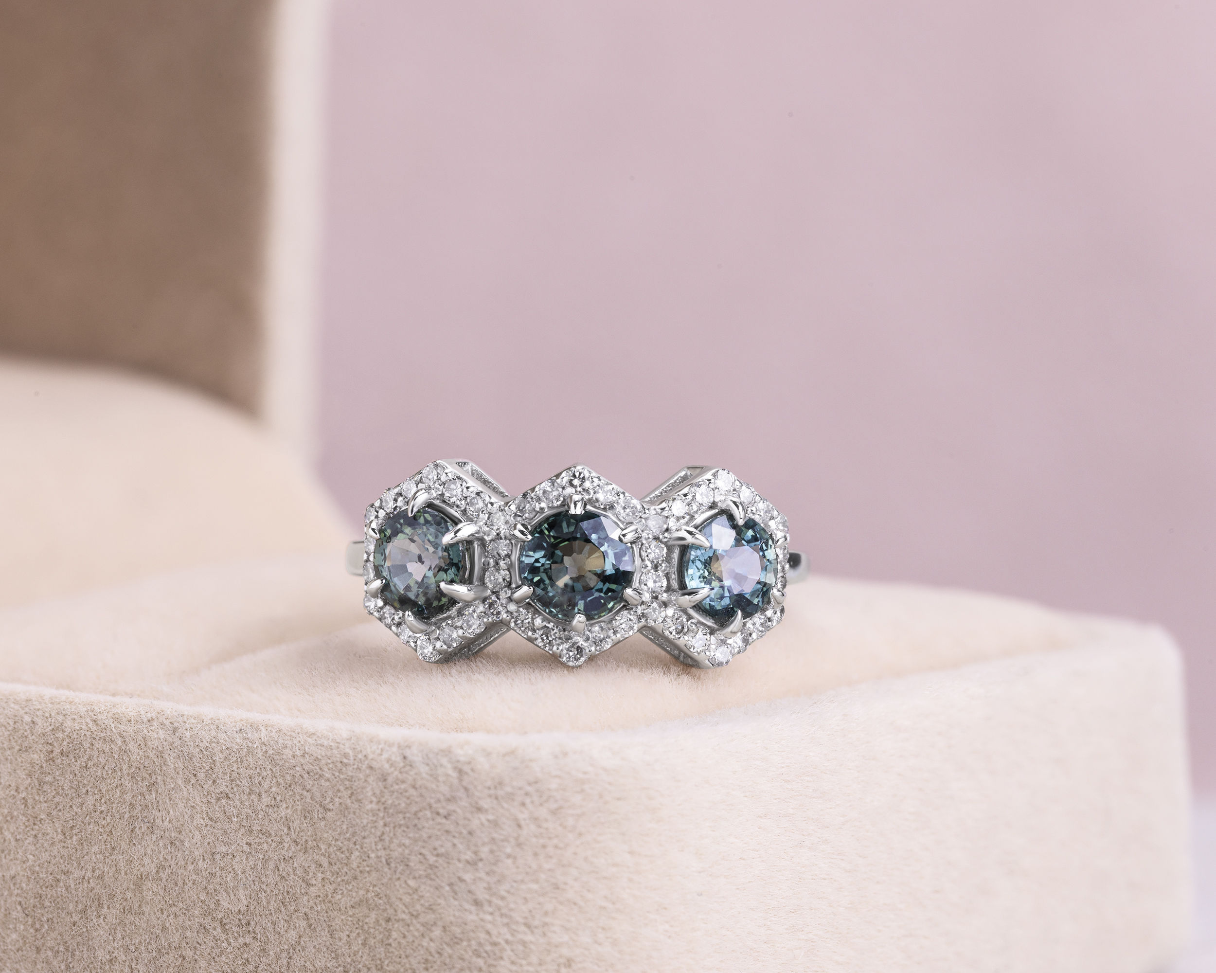 2.80 Ct Sapphire & Diamond Ring 14k White Gold Faint-Light Pink SI2-I1 Natural