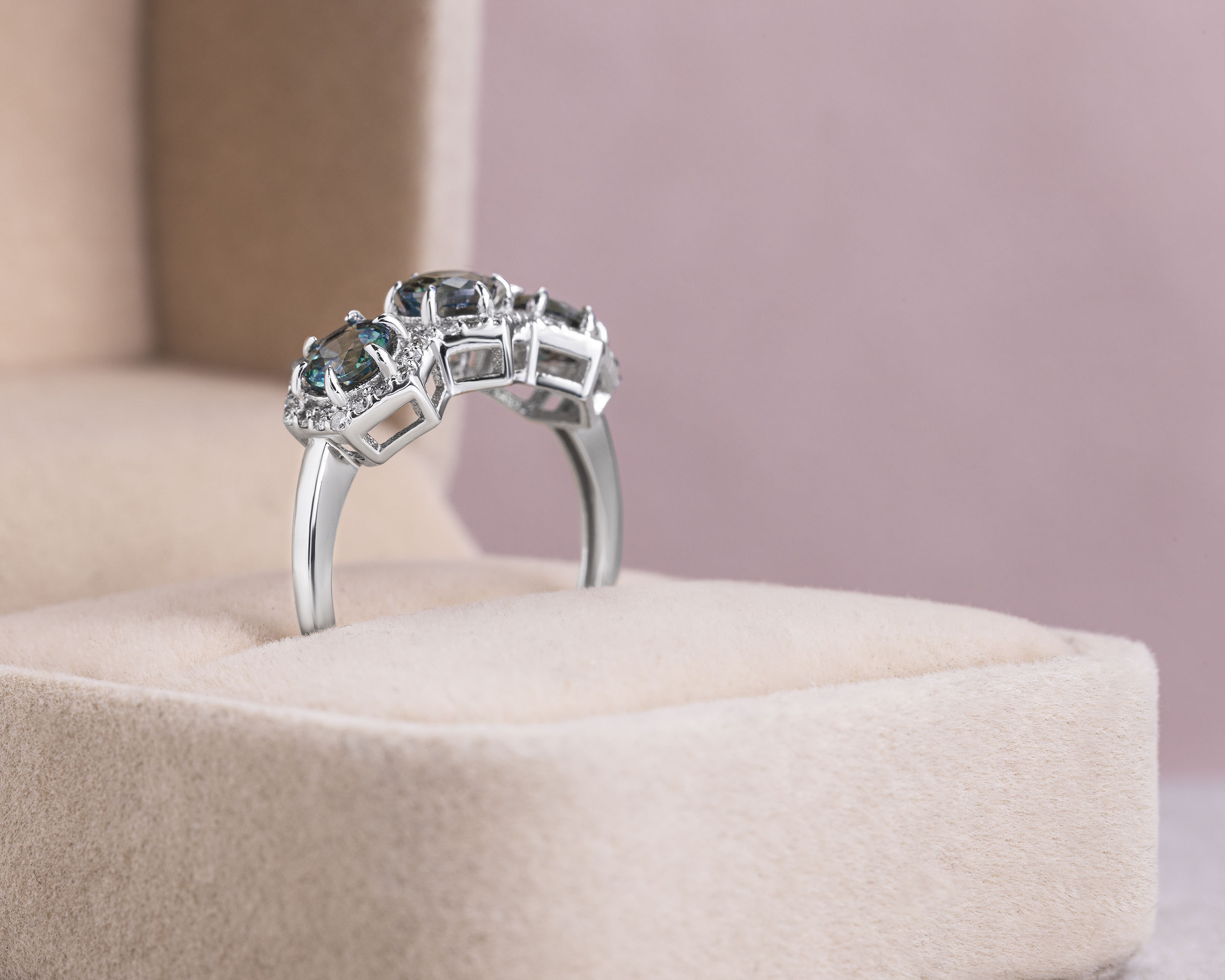 2.80 Ct Sapphire & Diamond Ring 14k White Gold Faint-Light Pink SI2-I1 Natural - Image 4