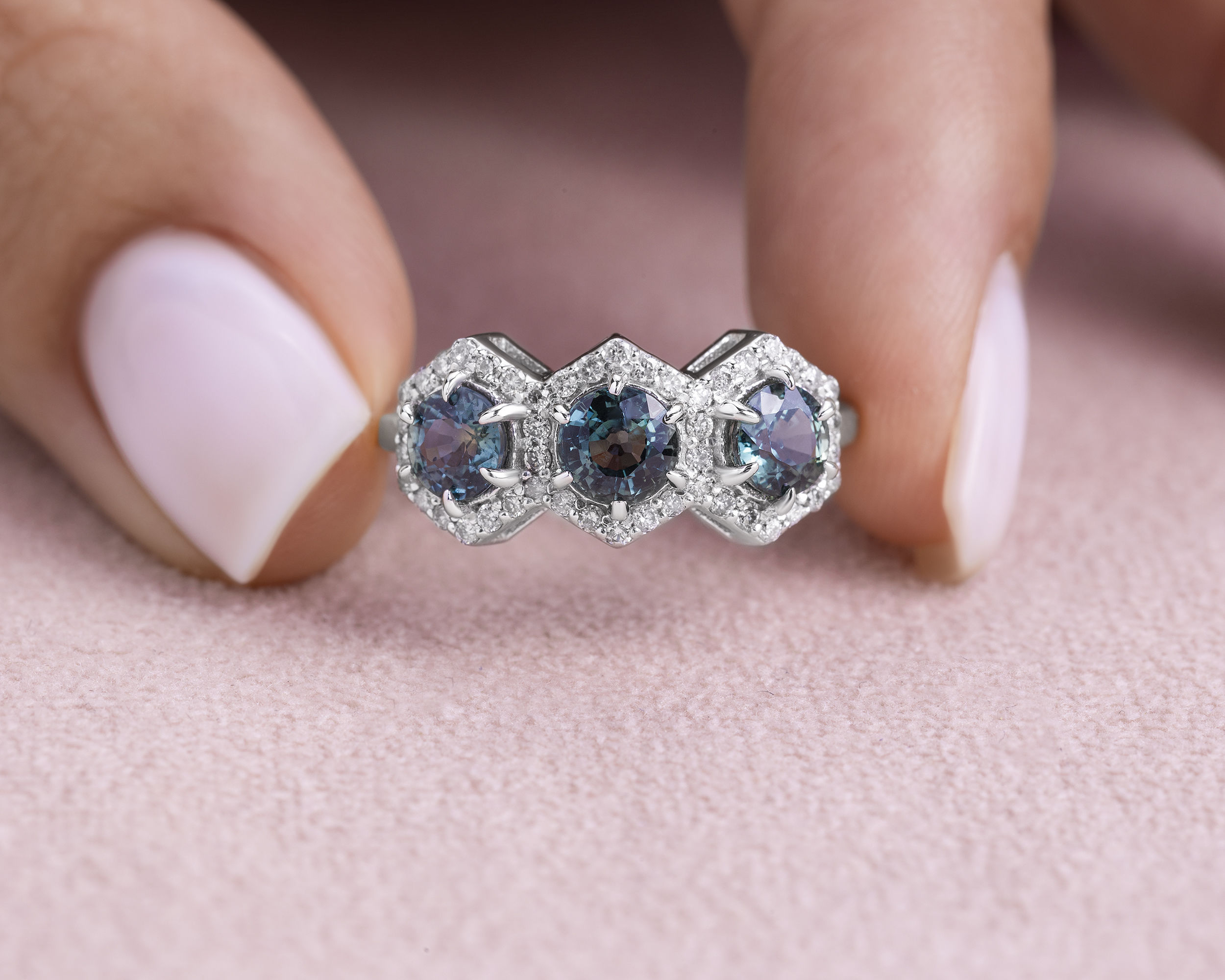 2.80 Ct Sapphire & Diamond Ring 14k White Gold Faint-Light Pink SI2-I1 Natural - Image 2