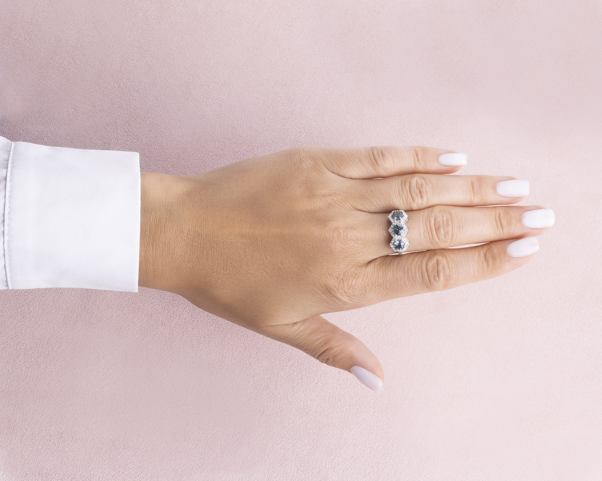 2.80 Ct Sapphire & Diamond Ring 14k White Gold Faint-Light Pink SI2-I1 Natural - Image 6