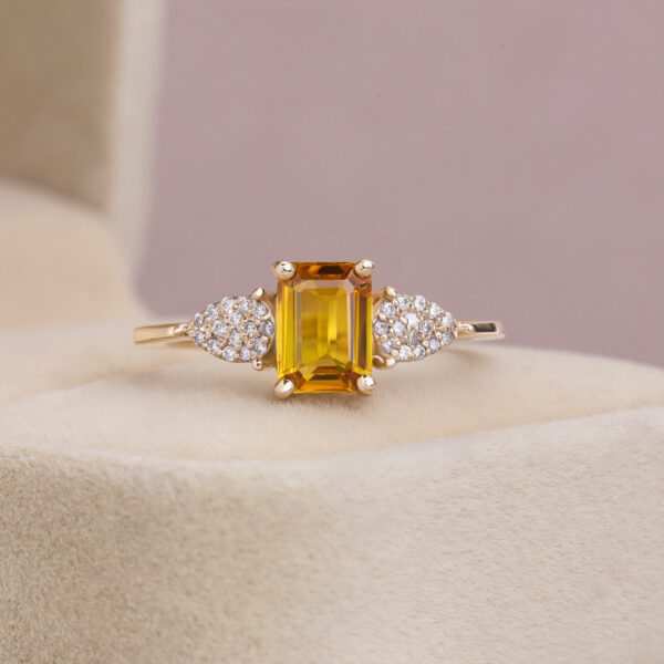 1.55 Ct Emerald Orange Sapphire & Natural Diamond Ring 14K Rose Gold SI2-I1