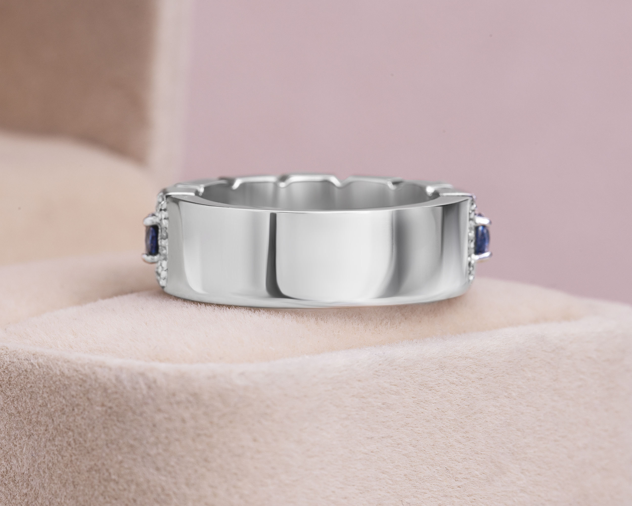 2.6 Ct Blue Sapphire & F/VS1-VS2 Lab Diamond 14k White Gold Half Eternity Band Ring - Image 4