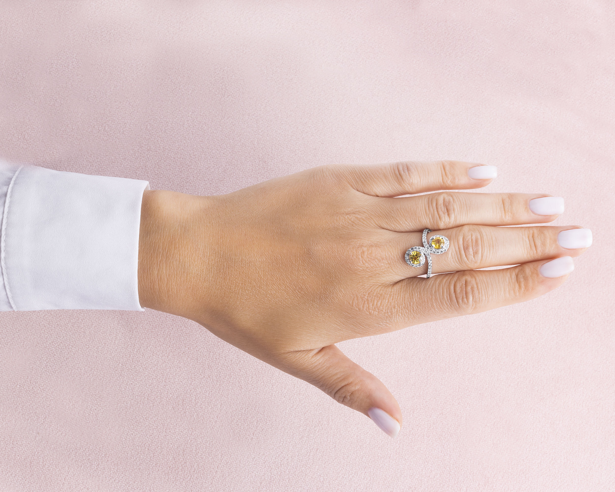 2.7 Ct Yellow Sapphire & Faint-Light Pink Diamond SI2-I1 14k White Gold Ring - Image 6