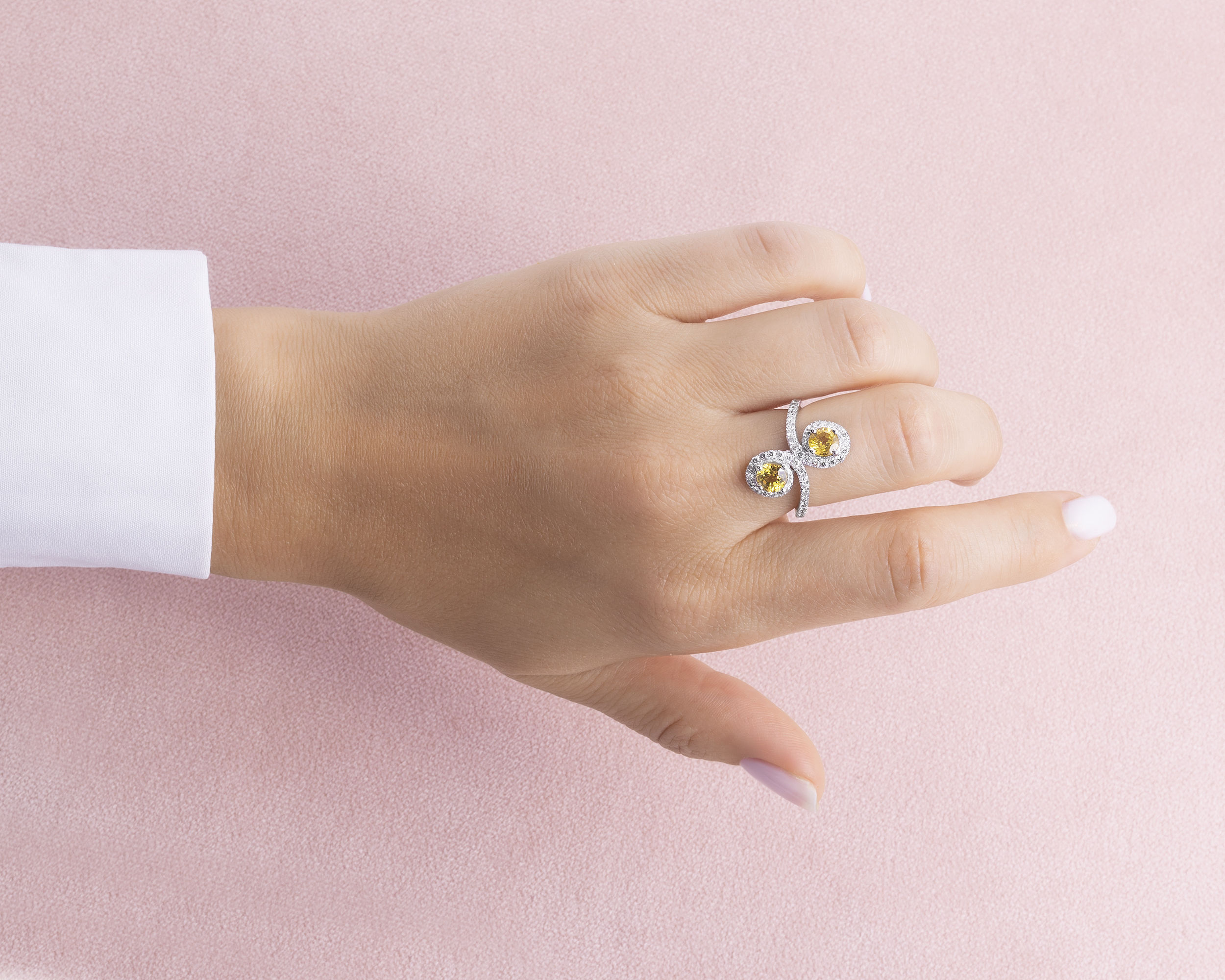 2.7 Ct Yellow Sapphire & Faint-Light Pink Diamond SI2-I1 14k White Gold Ring - Image 7