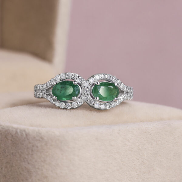 1.70 Ct Green Emerald & Natural Diamond Ring 14k White Gold F-H Real VS1-SI3