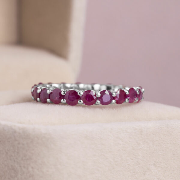 3.25 Ct Red Natural Ruby Eternity Ring 14k Solid White Gold Round Brilliant
