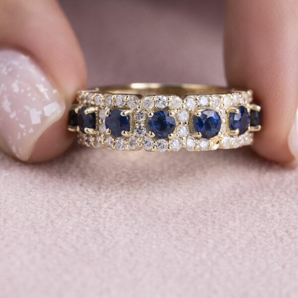 3.75 Ct Blue Sapphire & Natural Diamond Ring 14k Yellow Gold F-H/I1-I3