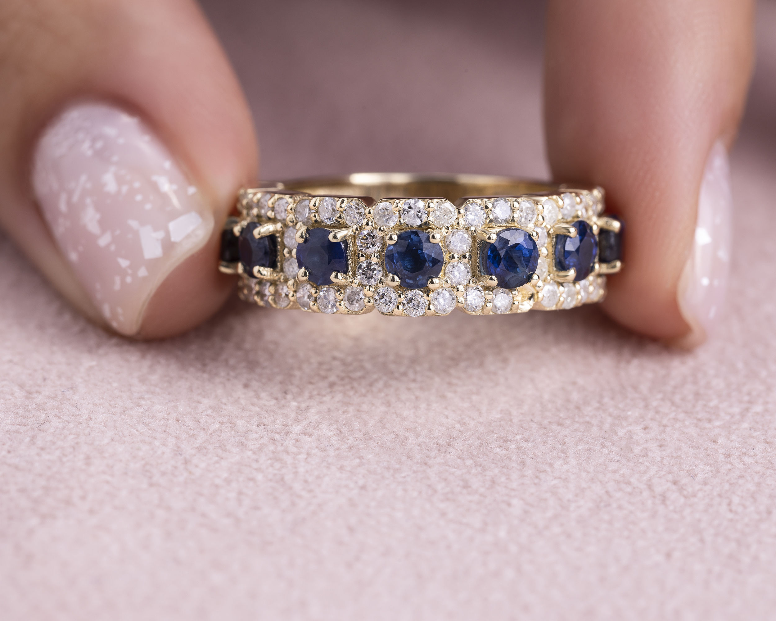 3.75 Ct Blue Sapphire & Natural Diamond Ring 14k Yellow Gold F-H/I1-I3