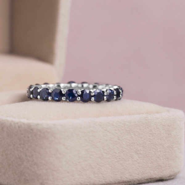 4 Ct Blue Sapphire & Natural Diamond Eternity Ring 14k White Gold Transparent