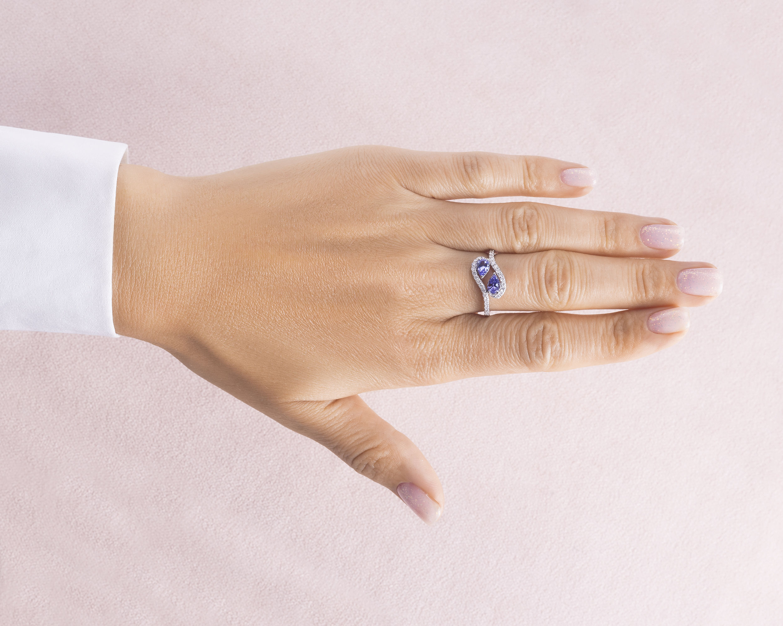 1.07 Ct Violetish Blue Tanzanite & Natural Diamond Ring 14k White Gold SI2-I2 - Image 5