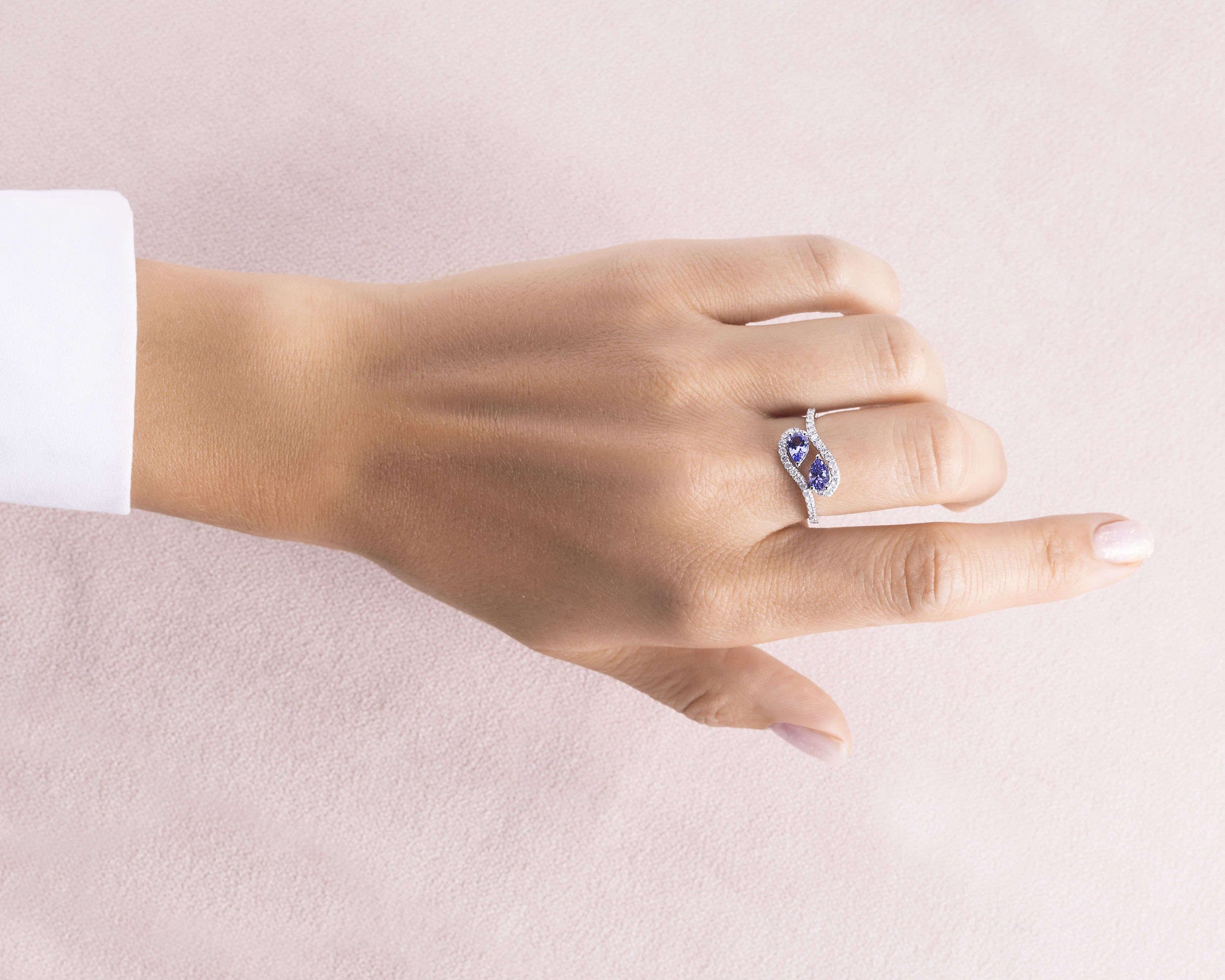 1.07 Ct Violetish Blue Tanzanite & Natural Diamond Ring 14k White Gold SI2-I2 - Image 6