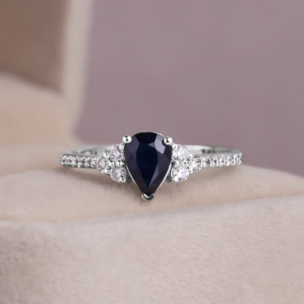1.28 Ct Blue Pear Mixed Sapphire Ring & Natural Diamond 14k White Gold VS1-SI1