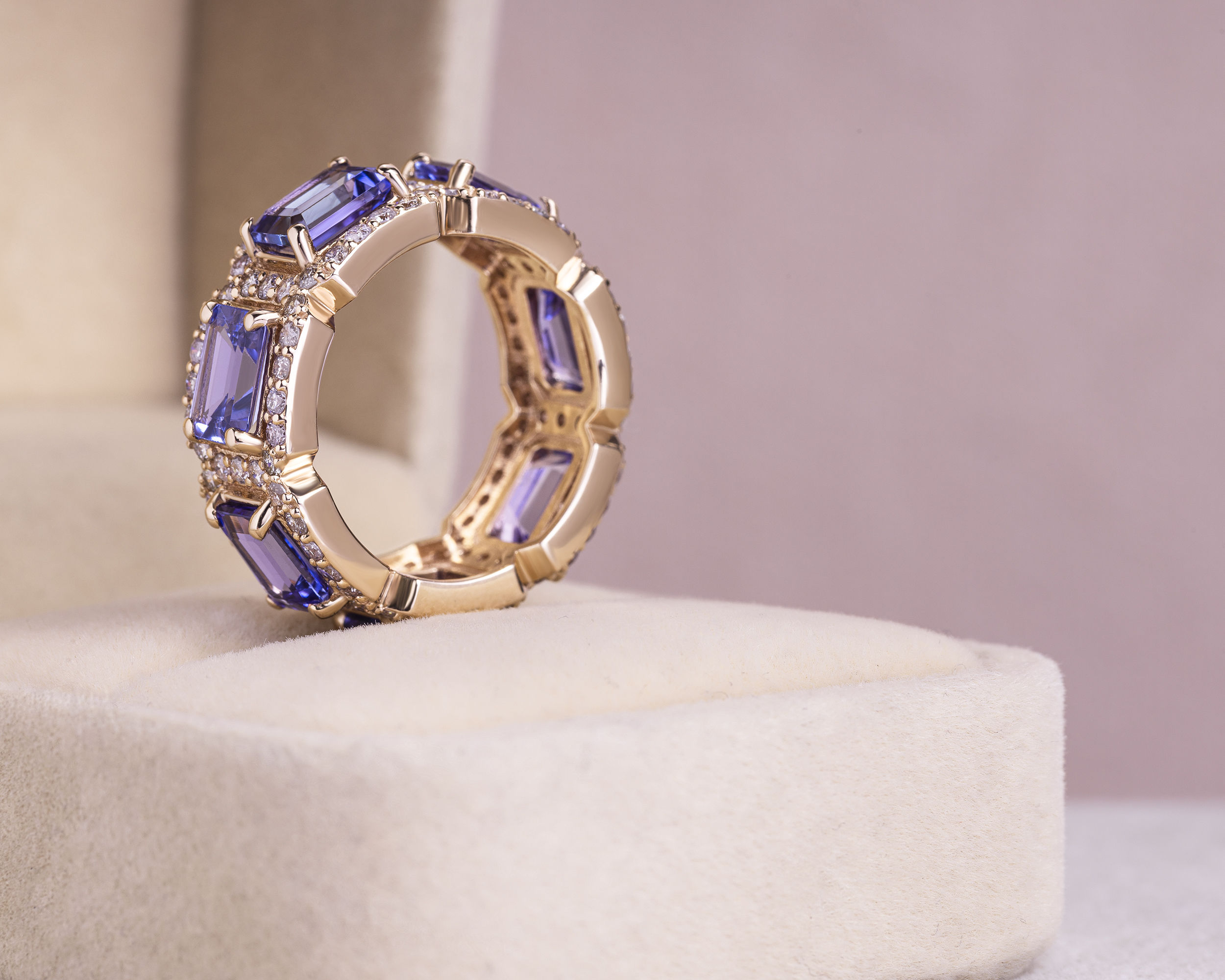 8.62 Ct Violetish Blue Tanzanite Ring & Natural Diamond 14k Rose Gold SI2-I1 - Image 3