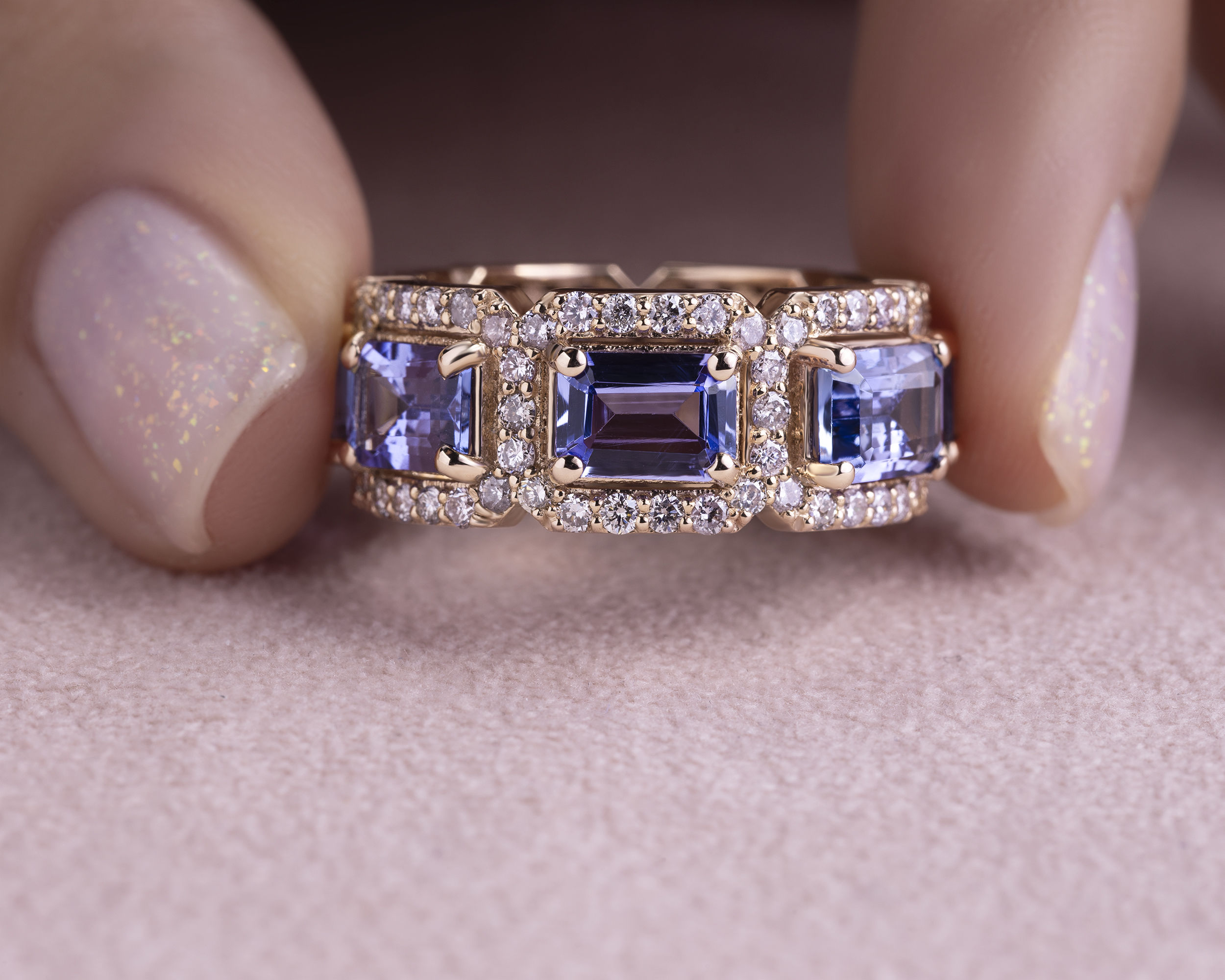 8.62 Ct Violetish Blue Tanzanite Ring & Natural Diamond 14k Rose Gold SI2-I1 - Image 2