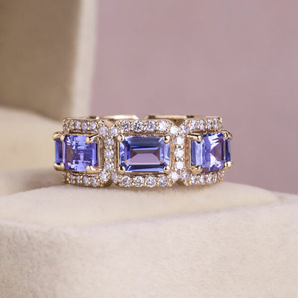 8.62 Ct Violetish Blue Tanzanite Ring & Natural Diamond 14k Rose Gold SI2-I1
