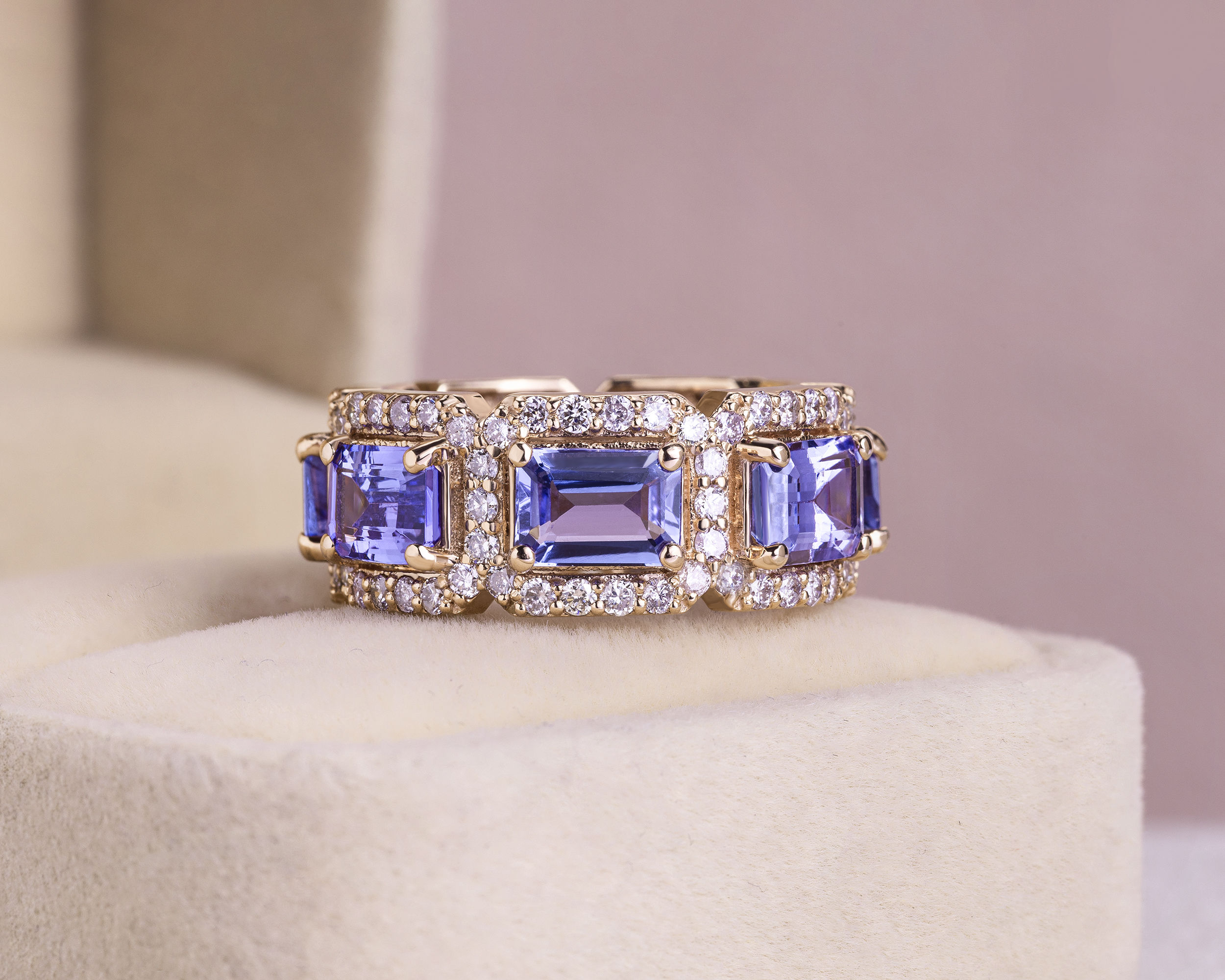 8.62 Ct Violetish Blue Tanzanite Ring & Natural Diamond 14k Rose Gold SI2-I1