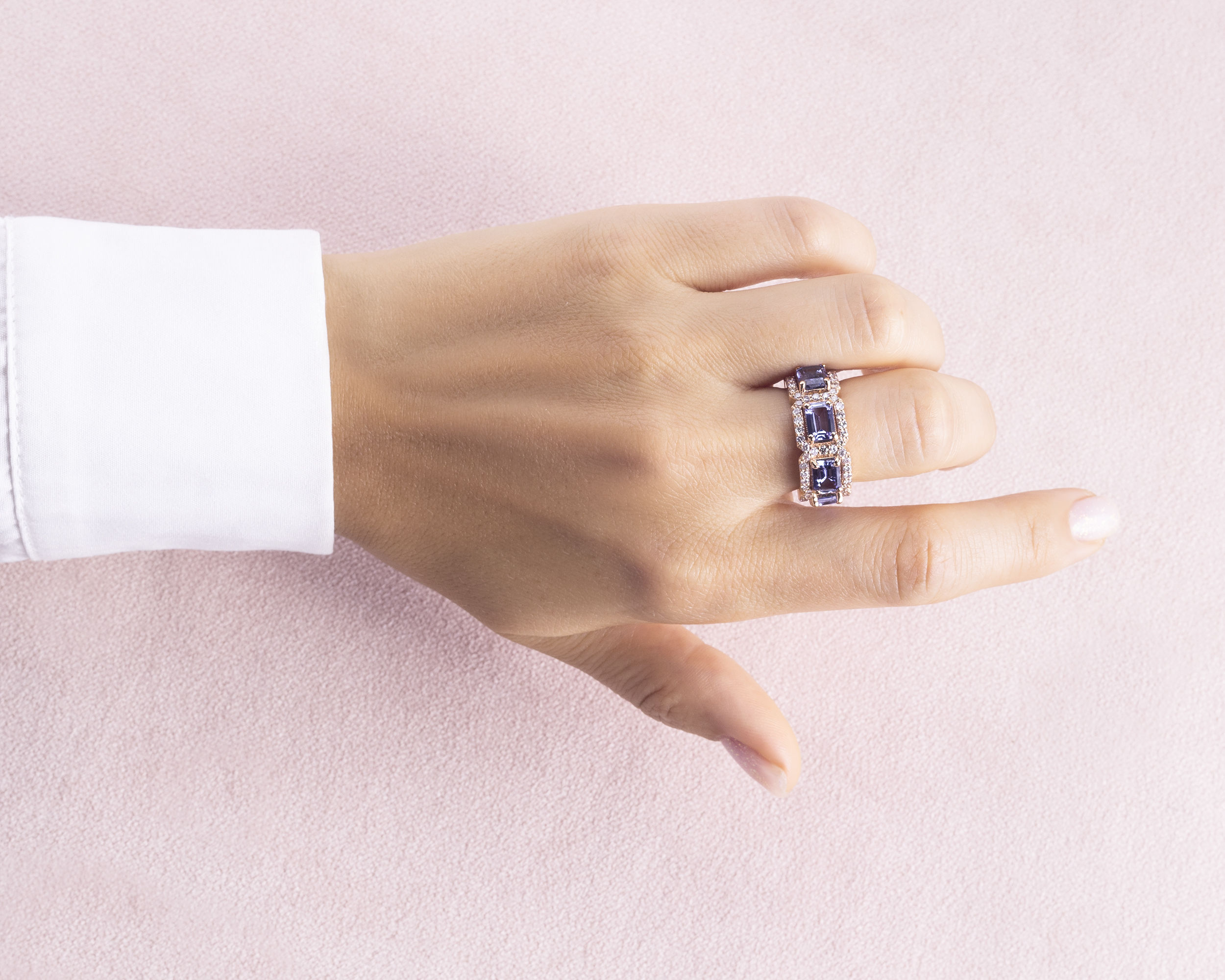 8.62 Ct Violetish Blue Tanzanite Ring & Natural Diamond 14k Rose Gold SI2-I1 - Image 4