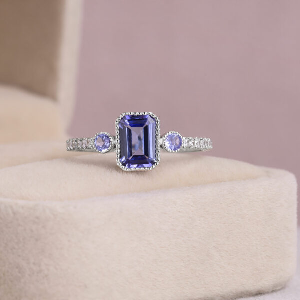 1.36 Ct Violetish Blue Tanzanite Ring Natural Diamond 14k White Gold F-H/SI2-I2