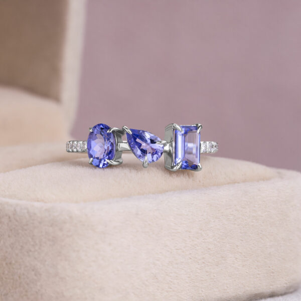 1.75 Ct Violetish Blue Tanzanite Ring Natural Diamond 14k White Gold E-G/VS2-SI2