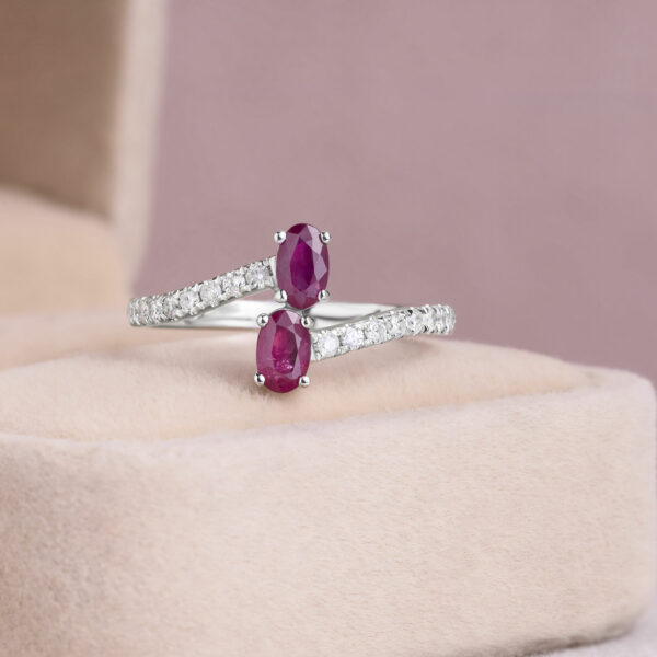 1 Ct Purplish Red Oval Mixed Ruby Ring Natural Diamond 14k White Gold D-F/SI1-I2