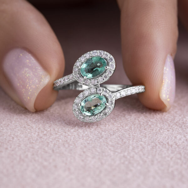 1.46 Ct Green Oval Emerald & Natural Diamond E-G/SI1-I2 14k White Gold Ring