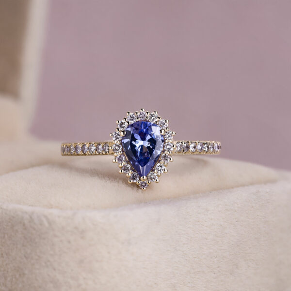 1.09 Ct Purplish Blue Tanzanite & Faint-Light Pink Diamond 14k Rose Gold Ring