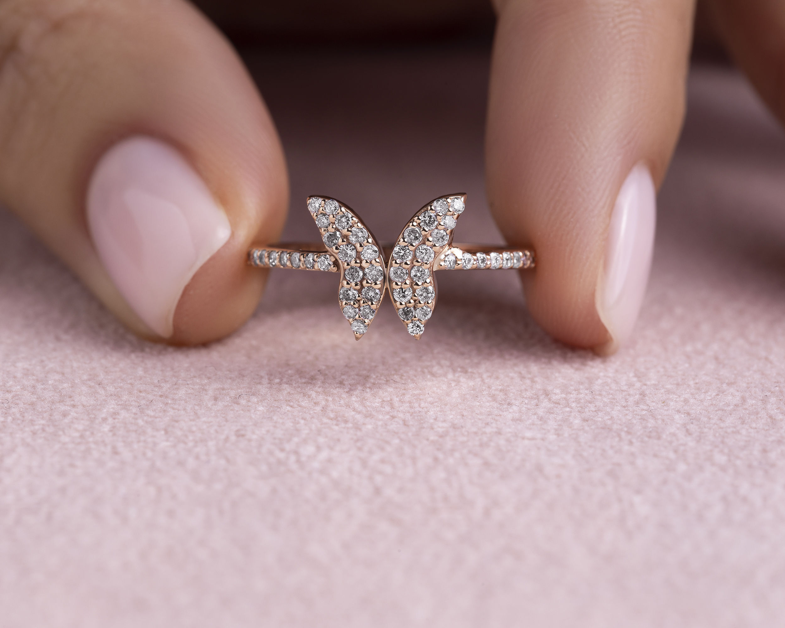 0.30 Carat Round Brilliant F/VS1-VS2 Lab Diamond 14k Rose Gold Butterfly Shape Ring - Image 4