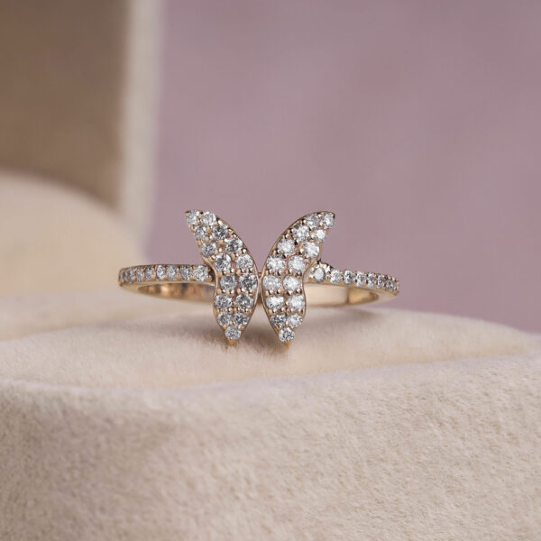 0.30 Carat Round Brilliant F/VS1-VS2 Lab Diamond 14k Rose Gold Butterfly Shape Ring