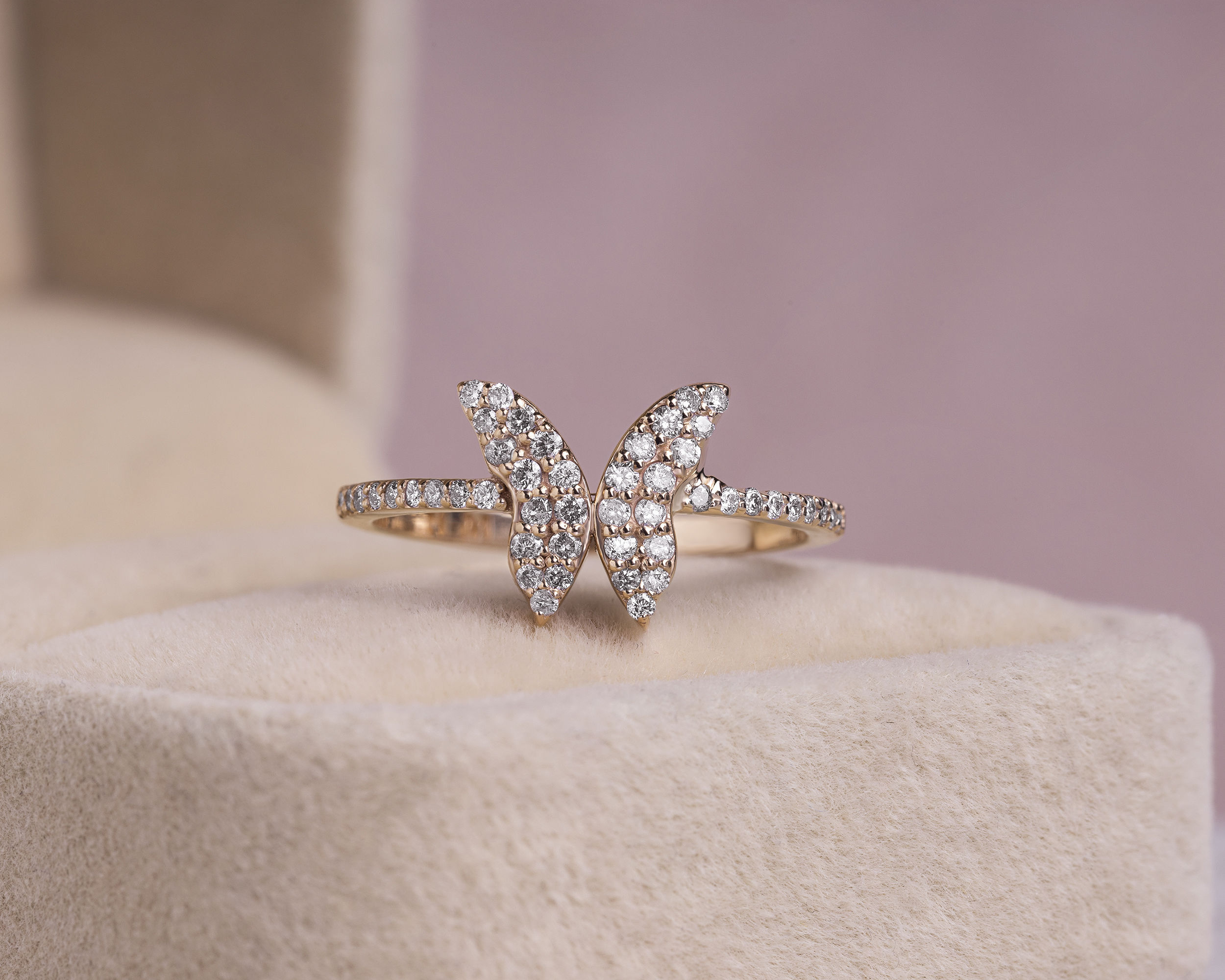 0.30 Carat Round Brilliant F/VS1-VS2 Lab Diamond 14k Rose Gold Butterfly Shape Ring