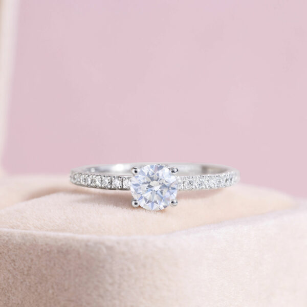 1.00 Ct Lab Diamond F/VS1-VS2 Round Brilliant Engagement Ring 14k White Gold