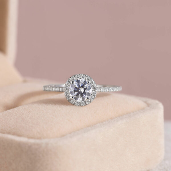 1.1 Ct Lab Diamond Round Halo F/VS1-VS2 14k Solid White Gold Engagement Ring