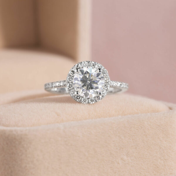 1.13 Ct Lab Diamond Halo Round Brilliant F/VS1-VS2 14k White Gold Engagement Ring