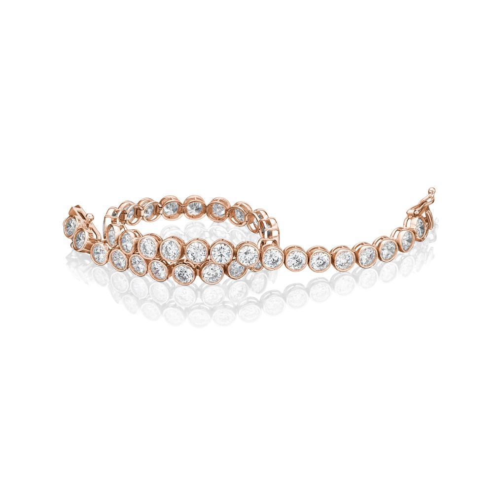 Round Brilliant tennis bracelet with 10.25 carats* of diamond simulants in 10 carat rose gold - Image 2