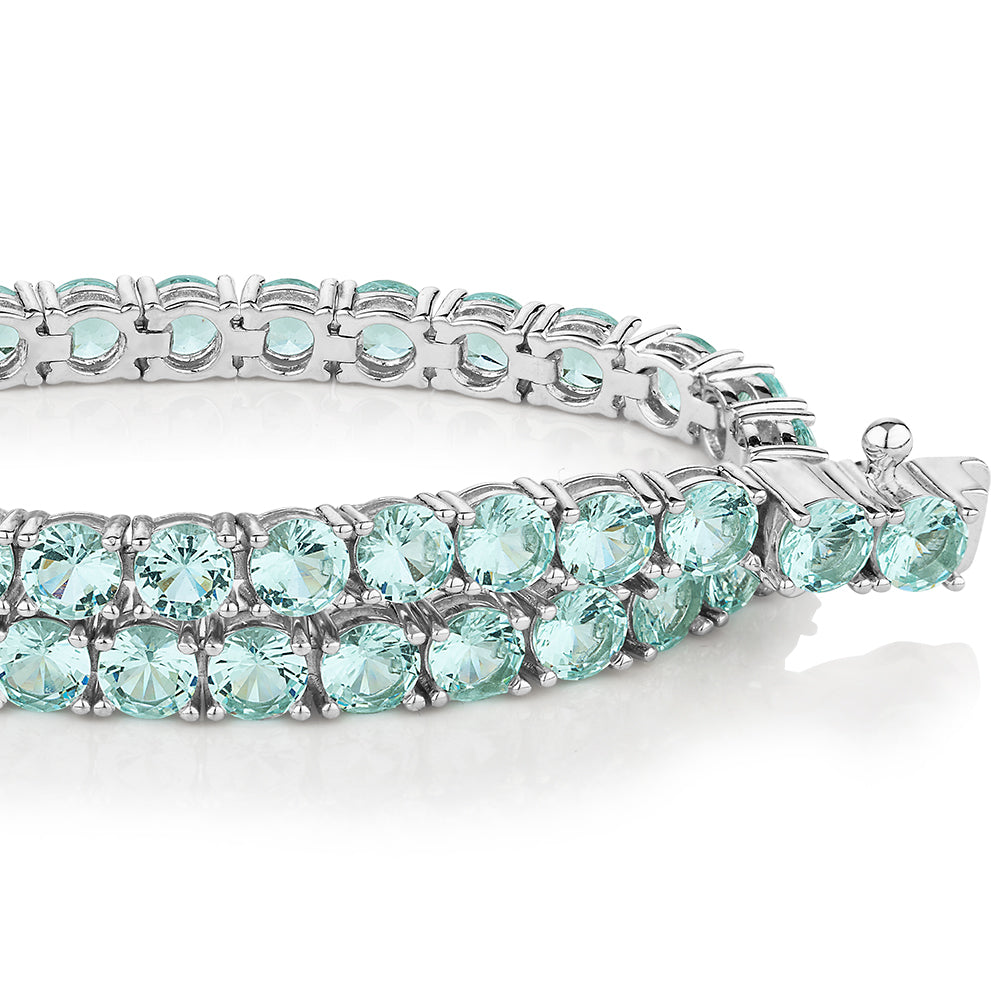 Round Brilliant tennis bracelet with ocean green simulants in sterling silver - Image 2