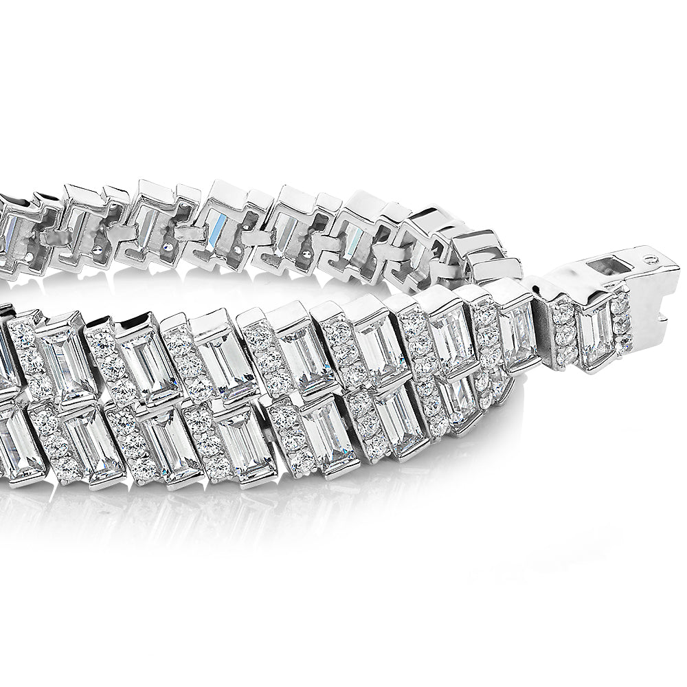 Baguette and Round Brilliant tennis bracelet with 7.95 carats* of diamond simulants in sterling silver - Image 2