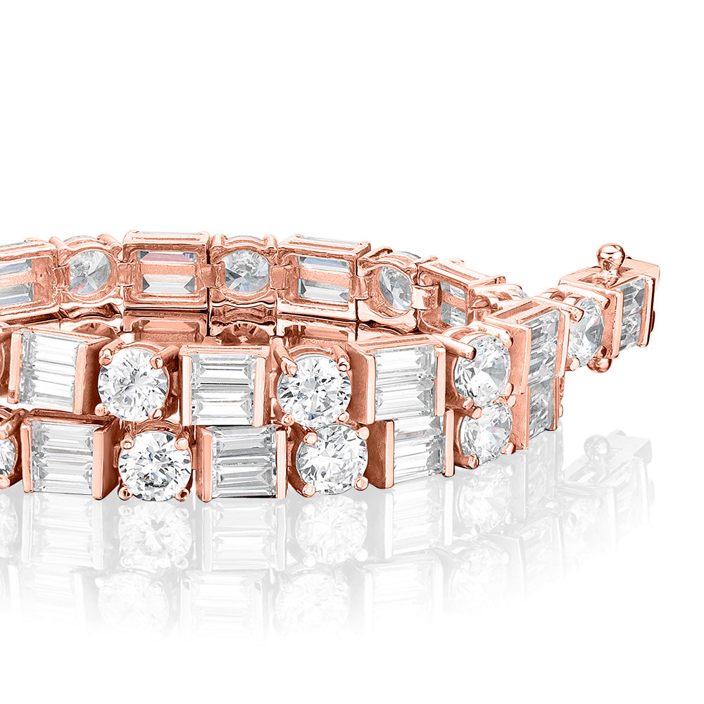 Round Brilliant and Baguette tennis bracelet with 10.07 carats* of diamond simulants in 10 carat rose gold - Image 2
