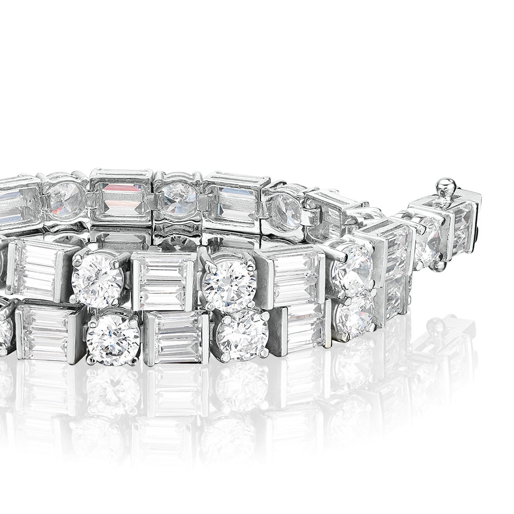 Round Brilliant and Baguette tennis bracelet with 10.07 carats* of diamond simulants in 10 carat white gold - Image 2