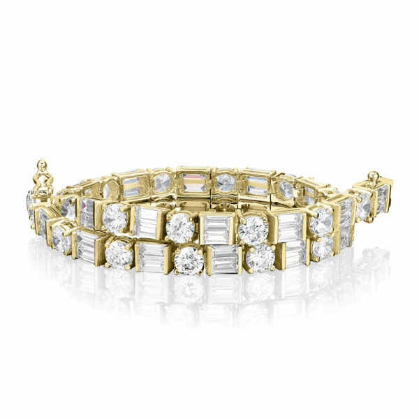 Round Brilliant and Baguette tennis bracelet with 10.07 carats* of diamond simulants in 10 carat yellow gold