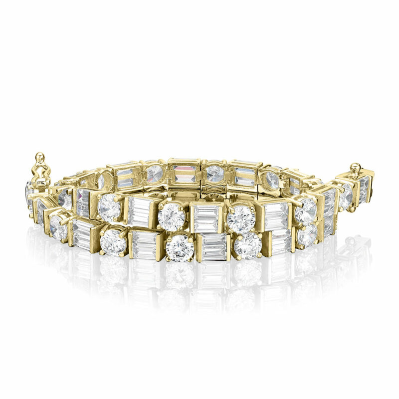 Round Brilliant and Baguette tennis bracelet with 10.07 carats* of diamond simulants in 10 carat yellow gold