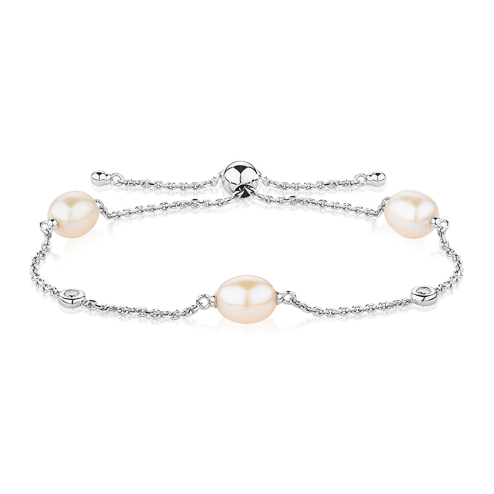 Cultured freshwater pearl slider bracelet in sterling silver