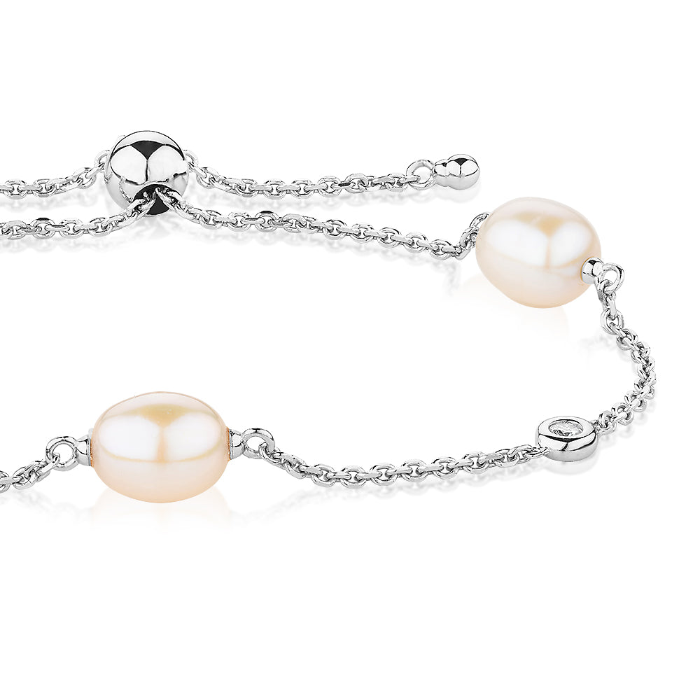 Cultured freshwater pearl slider bracelet in sterling silver - Image 2