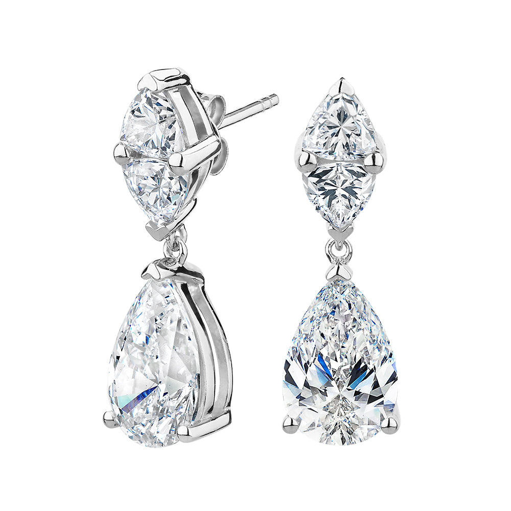 Pear and Trilliant drop earrings with 7.44 carats* of diamond simulants in sterling silver