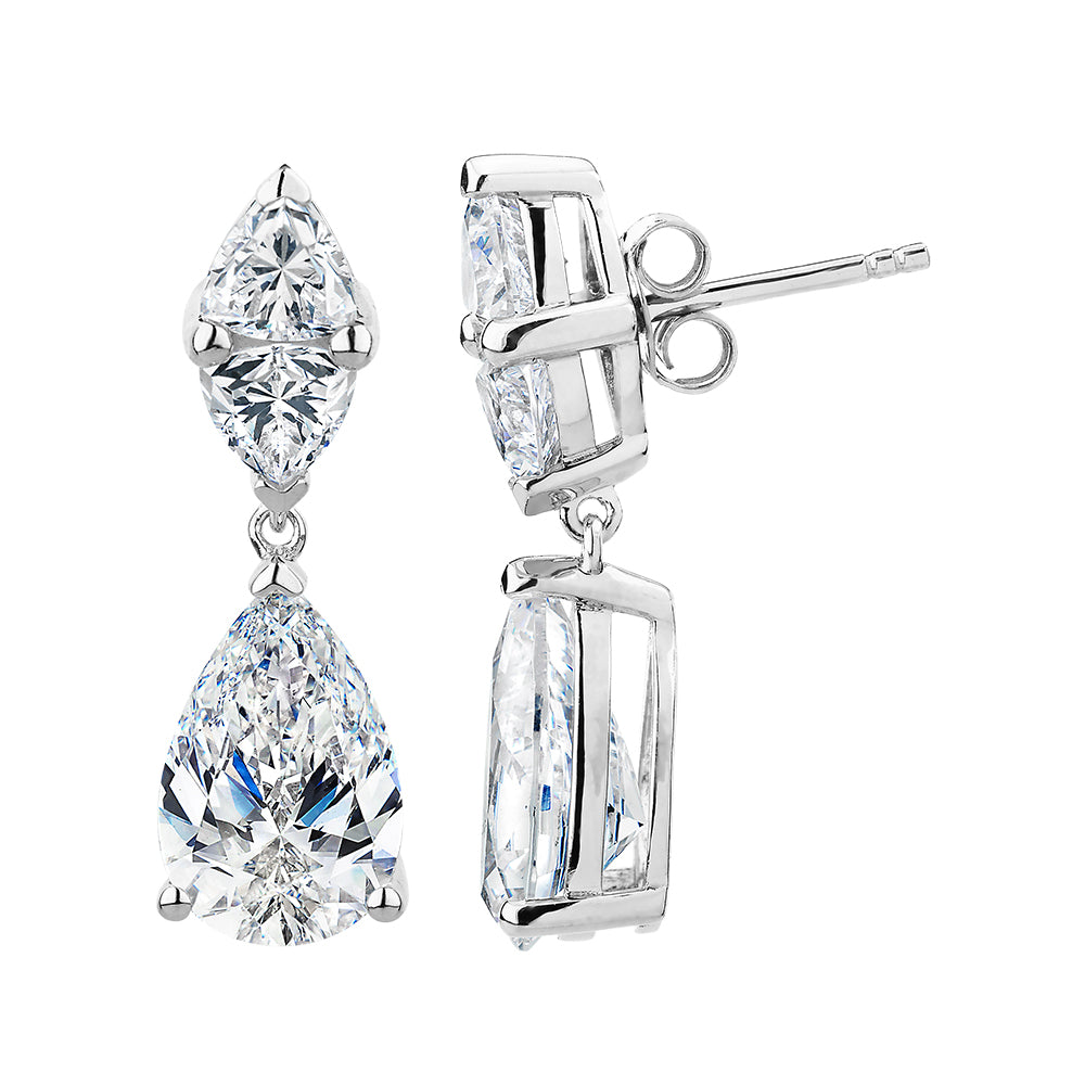 Pear and Trilliant drop earrings with 7.44 carats* of diamond simulants in sterling silver - Image 2