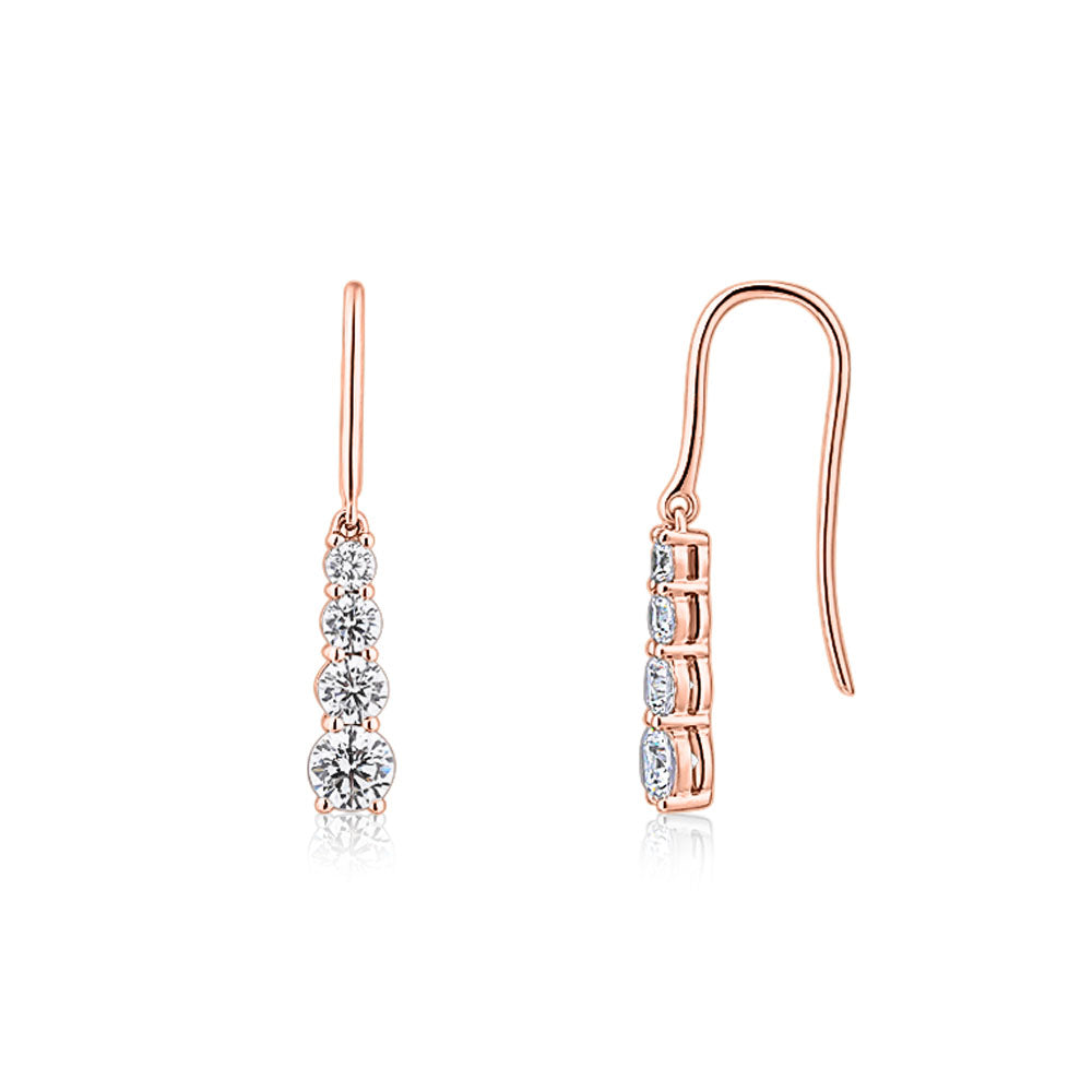 Round Brilliant drop earrings with 1.24 carats* of diamond simulants in 10 carat rose gold - Image 2