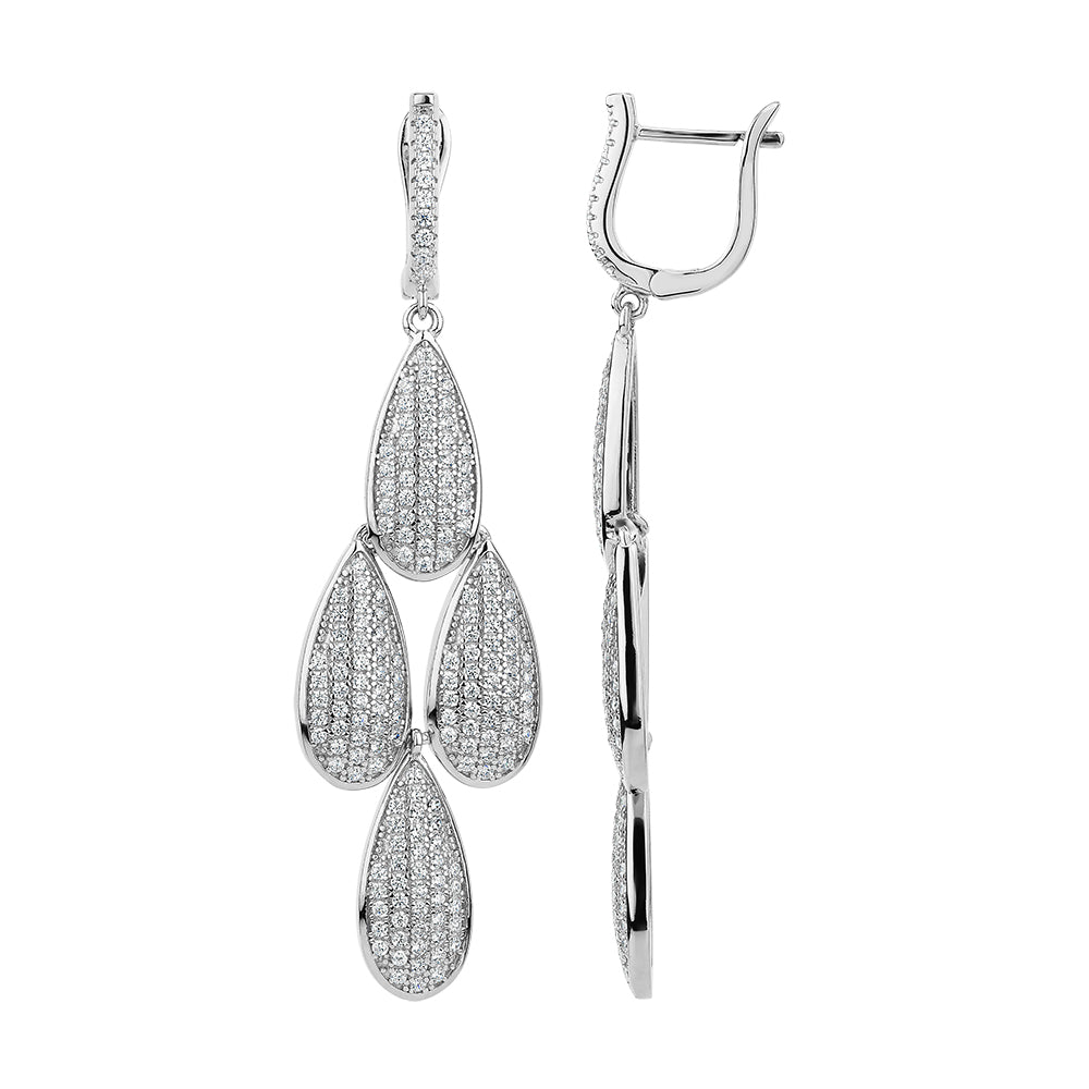 Round Brilliant drop earrings with 2.24 carats* of diamond simulants in sterling silver - Image 2