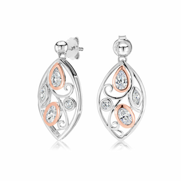 Oval and Pear drop earrings with 1.19 carats* of diamond simulants in 10 carat rose gold and sterling silver