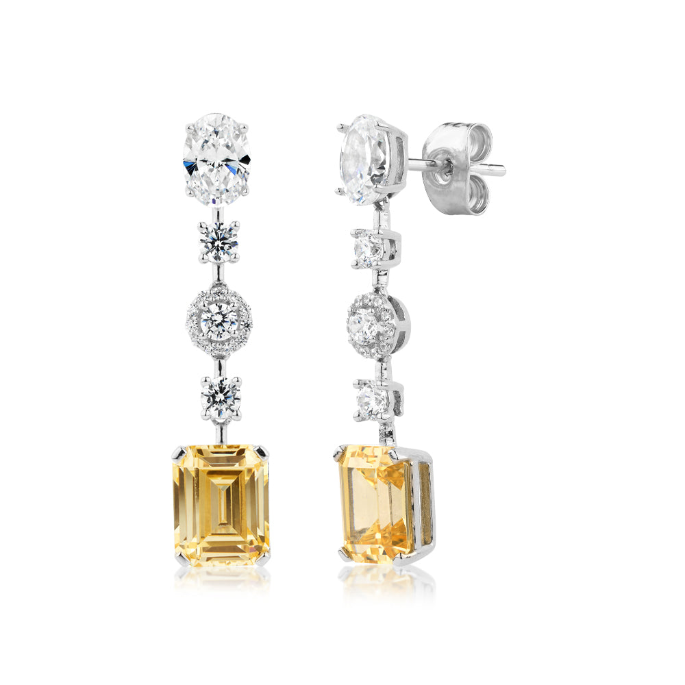 Emerald Cut, Round Brilliant and Oval drop earrings with 6.29 carats* of diamond simulants in sterling silver - Image 2